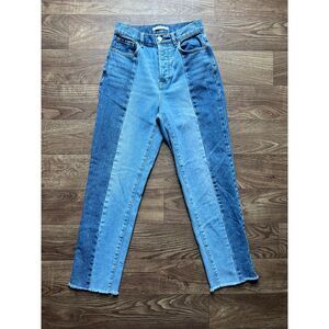 PACSUN Womens 24‎ 90's High-Rise Straight Leg Two Tone Raw Hem Button Fly Jeans